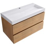 CERANO Koupelnová skříňka Carole - dub medový + umyvadlo z lit. mramoru Vita - bílá matná - s otvorem - 100x58x46 cm
