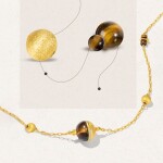 Dlouhý náhrdelník s tygřím okem a zirkony Aurelia, Zlatá 80 cm