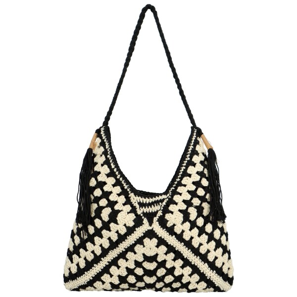 Módní dámská boho kabelka na rameno Ibolya, černobílá