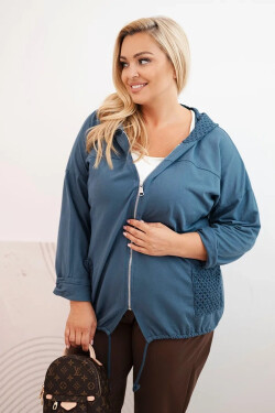 Dámská mikina Plus Size bavlněná oversize s dlouhým rukávem džínová modrá UNI
