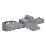 PLUSH NEST PLUSH NEST Mini hřiště s bazénem a 100 míčky šedý prémiový manšestr