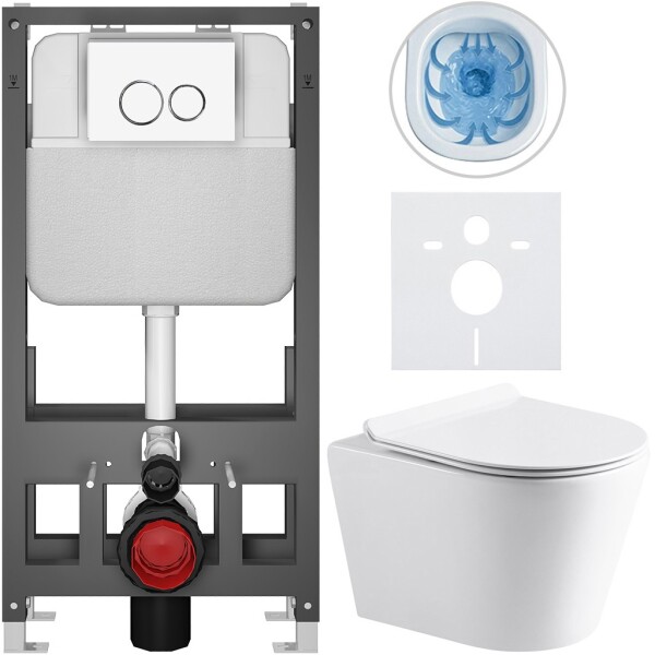 CERANO Kompletní WC set Basic/Carlito - bílá lesklá - WC tlačítko Dualo/Bílá - volně stojící - předstěnová instalace - 48,5x36,5 cm