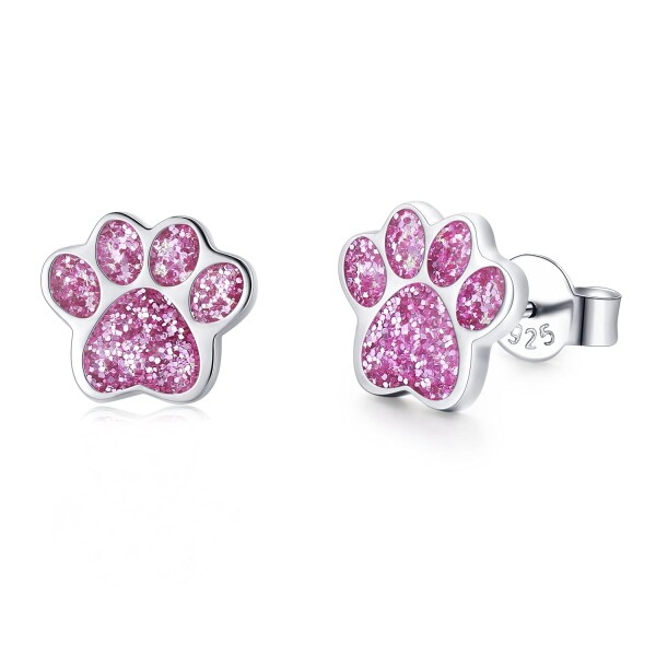 LUNICA Stříbrné puzetové náušnice RŮŽOVÁ TLAPKA 0673