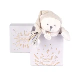 Doudou Dárková sada Plyšový muchláček medvídek s čepičkou béžový 25 cm