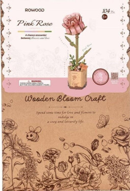3D Dřevěná skládačka: Růžová růže
