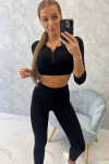 Žebrovaný crop top set v černé barvě UNI