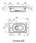 RAVAK - Chrome Umývátko 40x22 cm, s 1 otvorem pro baterii vpravo, bílá XJGP1100000