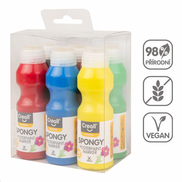 Creall sada temperových barev s houbičkou Spongy, 6 × 70 ml, mix barev