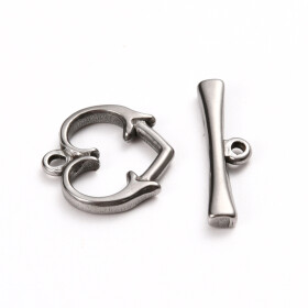 Americké zapínání z nerezové oceli - srdce - platinové - 15 x 15 x 2 mm - 1 ks