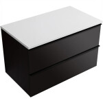 CERANO - Koupelnová skříňka Velora - černá matná, úchytka černá + deska z lit. mramoru Elanys - 12 mm - bílá matná - 80x54,2x46,5 CER-679430