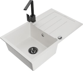 MEXEN - Bruno granitový dřez 1-miska s odkapávačem včetně baterie Rita, bílá 6513-20-670300-70