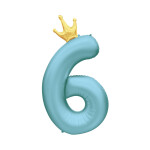 Balónek fóliový 82 cm světle modrý s korunkou číslo 6 - Albi