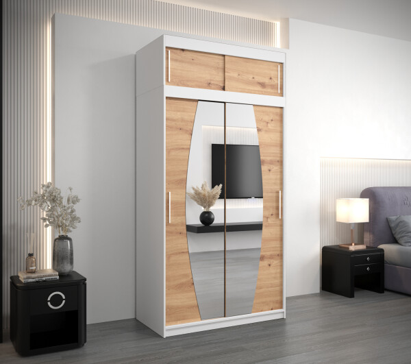Šatní skříň Abi E0 s nástavcem Barva korpusu: Bílá, Rozměry: 120 cm, Dveře: Dub artisan
