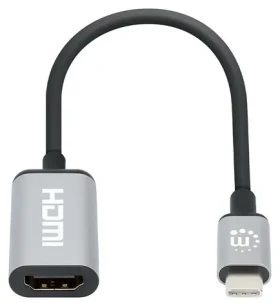 Manhattan USB-C na HDMI černá/stříbrná / Adaptér / 4K 60Hz / HDCP 2.2 / kabel 15 cm (153706)