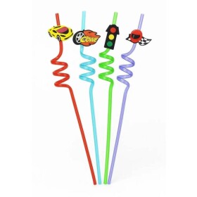 Dortisimo Plastová barevná brčka spirálová se závodními motivy (4 ks)