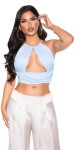 Sexy Crop Top s výřezem a řetízkovým držákem na krku babyblue Einheitsgroesse