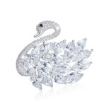 Exkluzivní brož Swarovski Elements Nicolet - labuť, Bílá/čirá