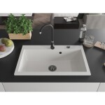 MEXEN/S - Elix granitový dřez 1-miska 800 x 500 mm, bílá, sifon černá 6527801005-20-B