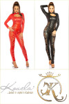 Sexy KouCla Leatherslook Longsleeve Catsuit w. krajka red Einheitsgroesse