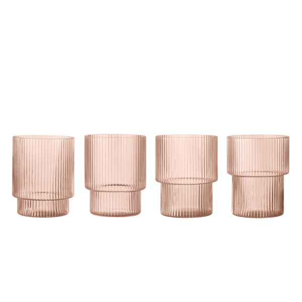 Ferm Living Sklenice Ripple Blush 200 ml – set 4 ks, růžová barva