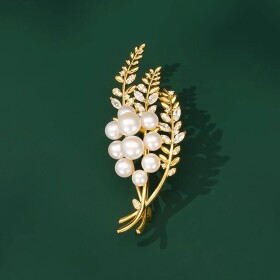 Brož s perlou a zirkony Leonor, Zlatá Bílá