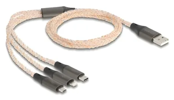 DeLock nabíjecí kabel 3v1 RGB / Nabíjecí kabel / USB-A na USB-C, Micro-USB B, Lightning / 1,2 m / USB 2.0 (88158)