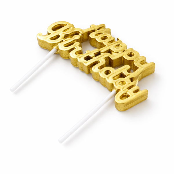 Dortové svíčky Happy Birthday zlaté