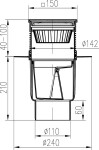 MIDAS Kanalizační vpusť - přímá D110 s límcem, suchá protizápach. klapka, litin.mřížka 150x150mm p1637