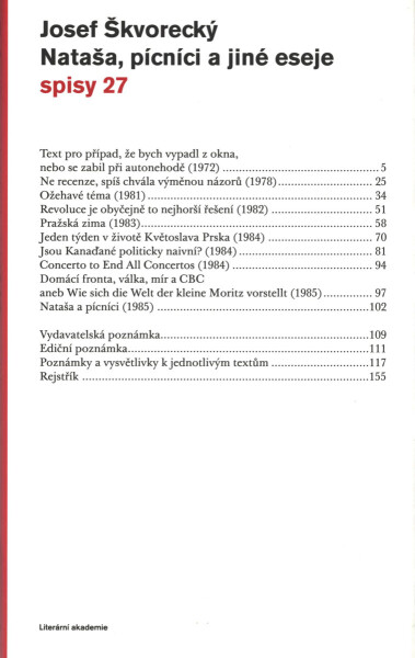 Nataša, pícníci a jiné eseje (spisy - svazek 27) - Josef Škvorecký