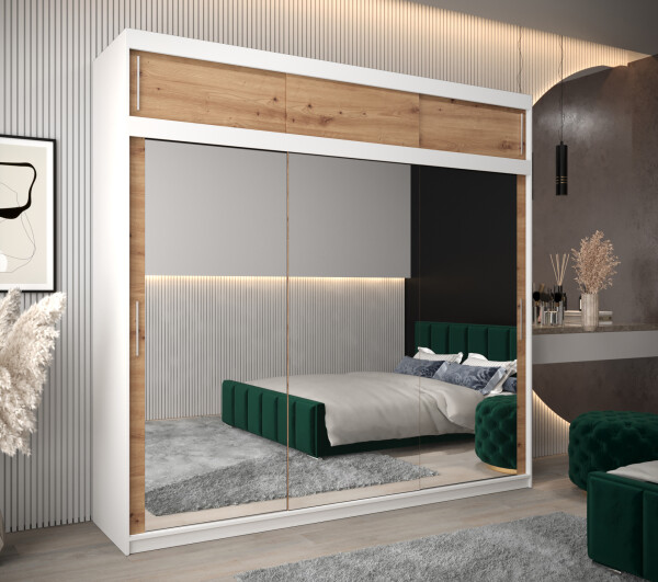 Šatní skříň Abi T3 s nástavcem Barva korpusu: Bílá, Rozměry: 250 cm, Dveře: Dub-Artisan