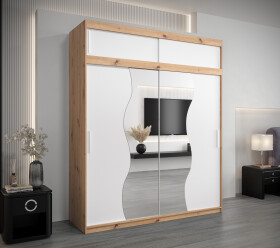 Šatní skříň Abi Mr s nástavcem Dveře: Bílá, Rozměr: 200 cm, Korpus: Dub artisan