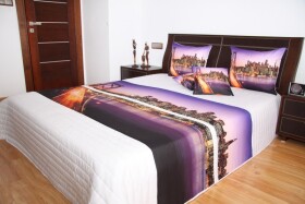 DumDekorace Přehoz na postel bílé barvy s motivem města San Francisco Šířka: 220 cm | Délka: 240 cm Šířka: 220 cm | Délka: 240 cm
