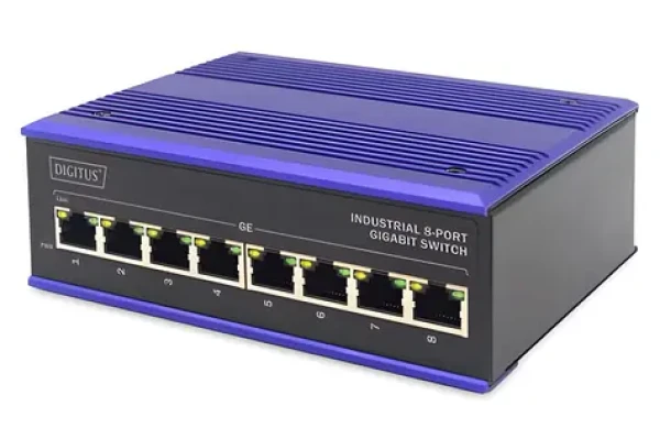 Digitus Switch Ind. modrá / Switch / Průmyslový / 8x Gigabit / Unmanaged / DIN lišta (DN-651119)