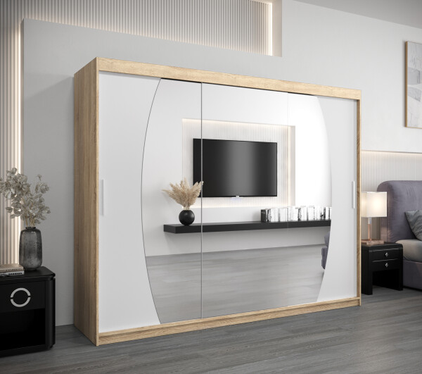Šatní skříň Abi E0 Barva korpusu: Dub Sonoma, Rozměry: 250 cm, Dveře: Bílá