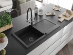MEXEN/S - Leo granitový dřez 1-miska s odkapávačem včetně baterie Duo, černá/stříbrná metalik 6501-73-671701-07-B