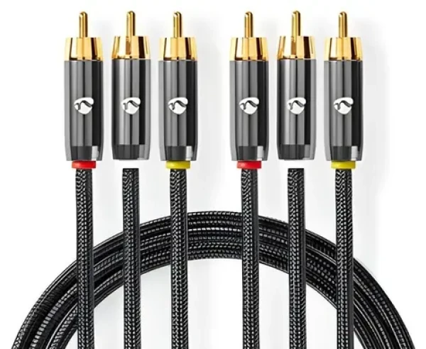Nedis Kompozitní video kabel antracit / Video kabel / 3x RCA - 3x RCA / pozlacené konektory / 480p / 2 m (CVTB24300GY20)