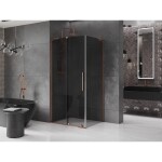 MEXEN/S - Velar L sprchový kout, posuvné dveře 90 x 70, grafit, růžové zlato 871-090-070-43-60