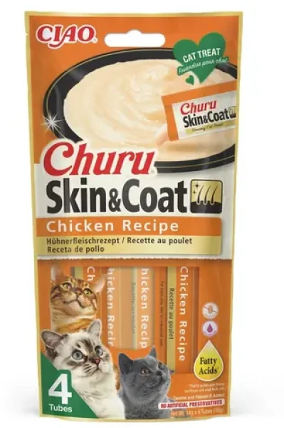 Inaba Churu Skin Coat kuře / Pamlsky pro kočky / masové pyré / 4 x 14 g (EU672)