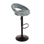 Židle barová, modrá sametová látka, černá podnož