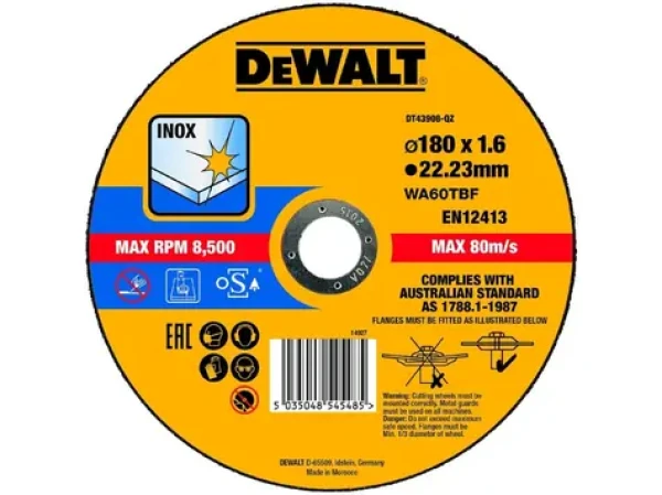 DeWalt DT43908-QZ / Řezný kotouč na nerezovou ocel / Průměr 180 x 22.23 mm / Šířka řezu 1.6 mm (DT43908-QZ)
