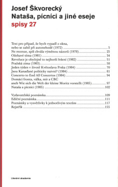 Nataša, pícníci a jiné eseje (spisy - svazek 27) - Josef Škvorecký