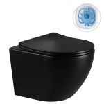CERANO - Kompletní WC set Basic/Cesso - černá lesklá - WC tlačítko Maxio/Stříbrná - závěsné - předstěnová instalace - 49x36 CER-8050BD86313