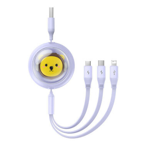 Baseus Cute Powerful Nabíjecí USB-A kabel 3v1 1.1m fialová / 1x USB-C (M) / 1x microUSB (M) / 1x Lightning (M) (P10362900511-00)