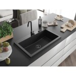 MEXEN/S - Elix granitový dřez 1-miska 800 x 500 mm, černá, sifon zlatá 6527801005-77-B