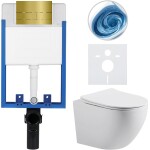 CERANO - Kompletní WC set Profi/Cesso - bílá matná - WC tlačítko Line. zlatá - pro zazdění - 49x36 CER-8050BD84372
