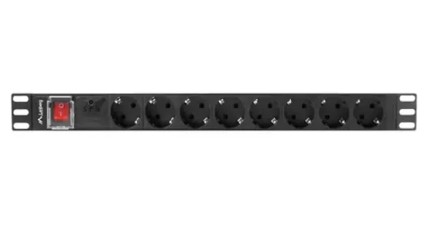 Lanberg PDU černá / Zásuvková lišta do racku / 1U / 19" / 8x zásuvka Schuko / 16 A / 2 m (PDU-08F-0200-BK)
