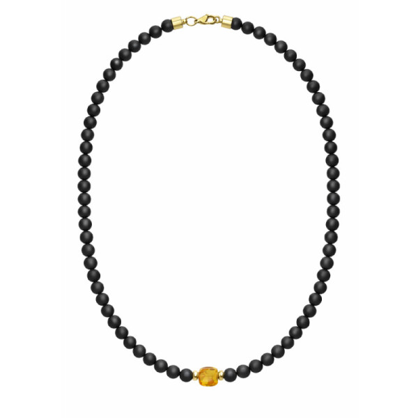 Luxusní pánský náhrdelník Samuel - jantar, turmalín, Černá 47 cm