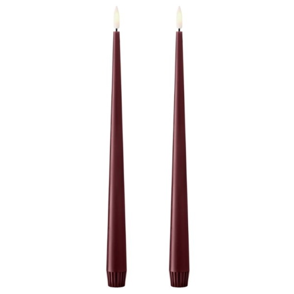 Ester & erik LED svíčka Taper 30 cm / 44/2 Deep wine – set 2 ks, červená barva, zelená barva, vosk