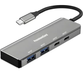 PremiumCord USB-C hub 4-Port hliníkový space grey / USB hub / 2x USB-C / 2x USB-A / USB 3.2 Gen 1 5 Gbps (ku31hub11)