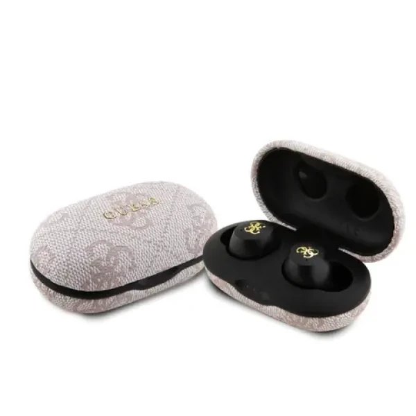 Guess True Wireless 4G PU Metal Logo růžová / Bezdrátová sluchtáka / Bluetooth 5.3 / IPX5 / USB-C (57983118815)
